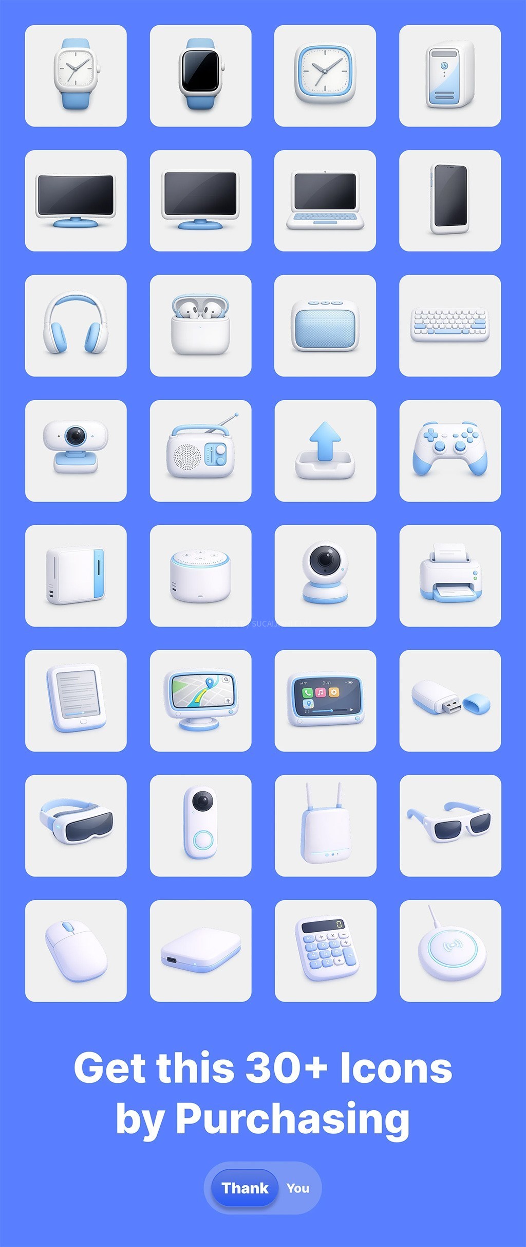 32个圆润的3D设备图标PNG